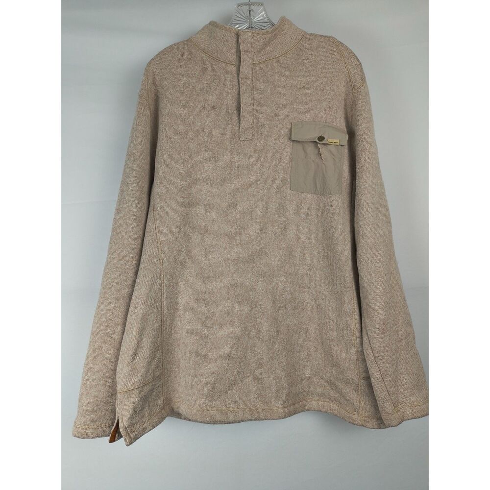 Woolrich Drifter Sweater Men's XL Beige Mock Neck Pullover Snap Buttons Fleece